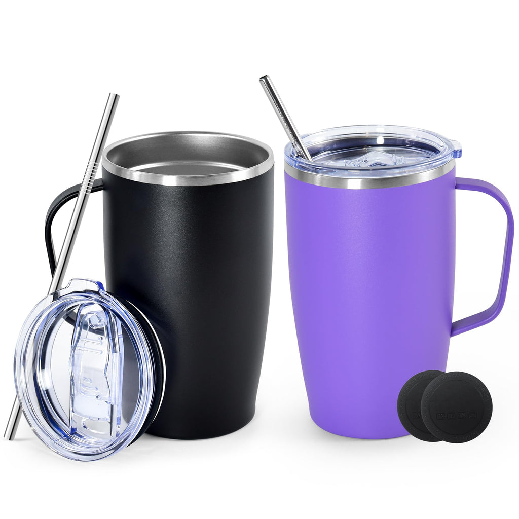 16oz Coffee Mug with Handle, 2Pack Insulated Tumblers with Lid and Straw O328106