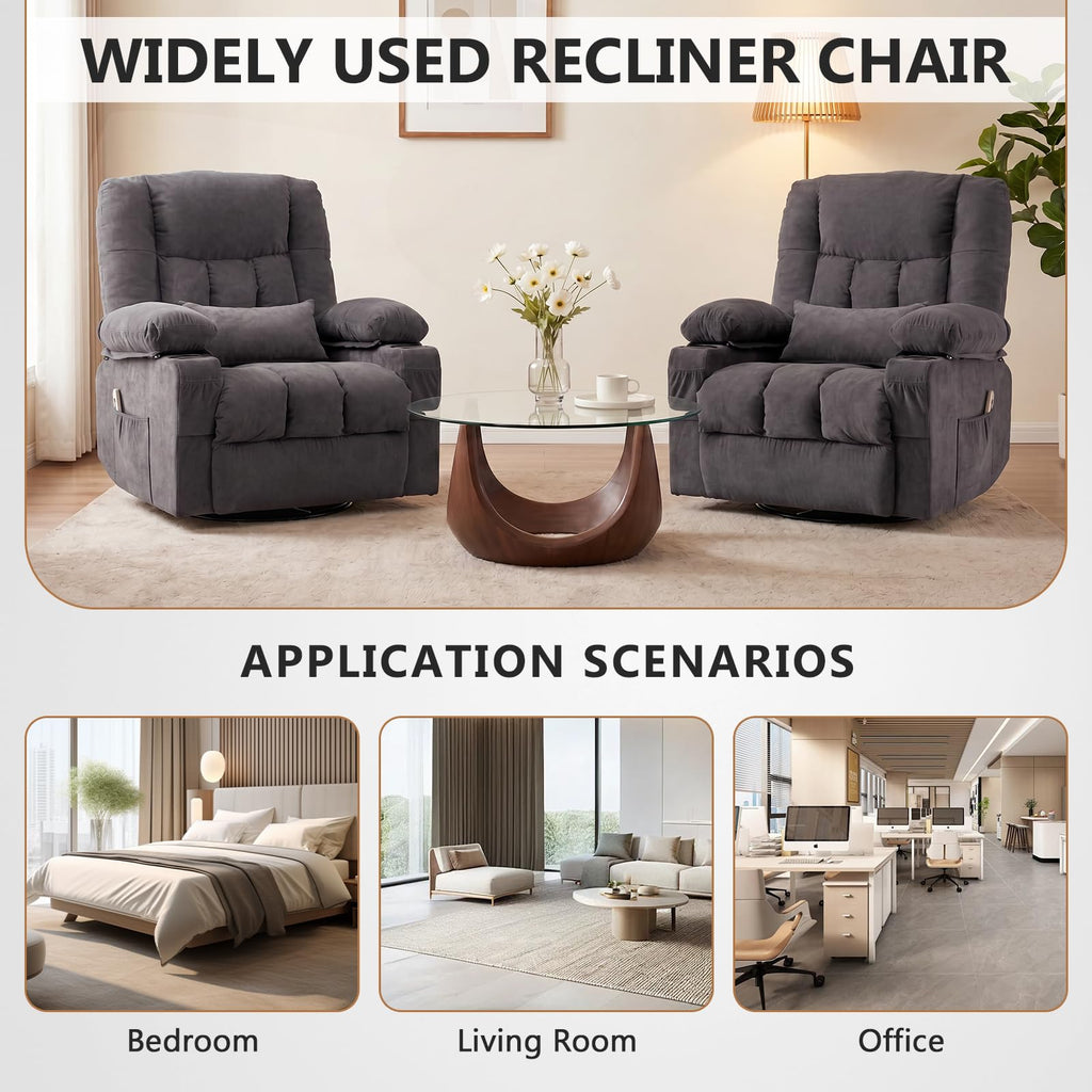Swivel Rocker Recliner Chair with Massage and Heat K91019