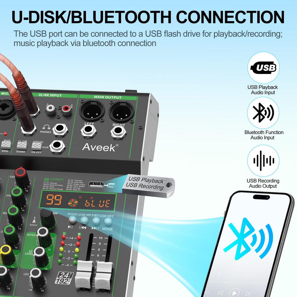 4 Channel Audio Mixer with Bluetooth and USB K8065