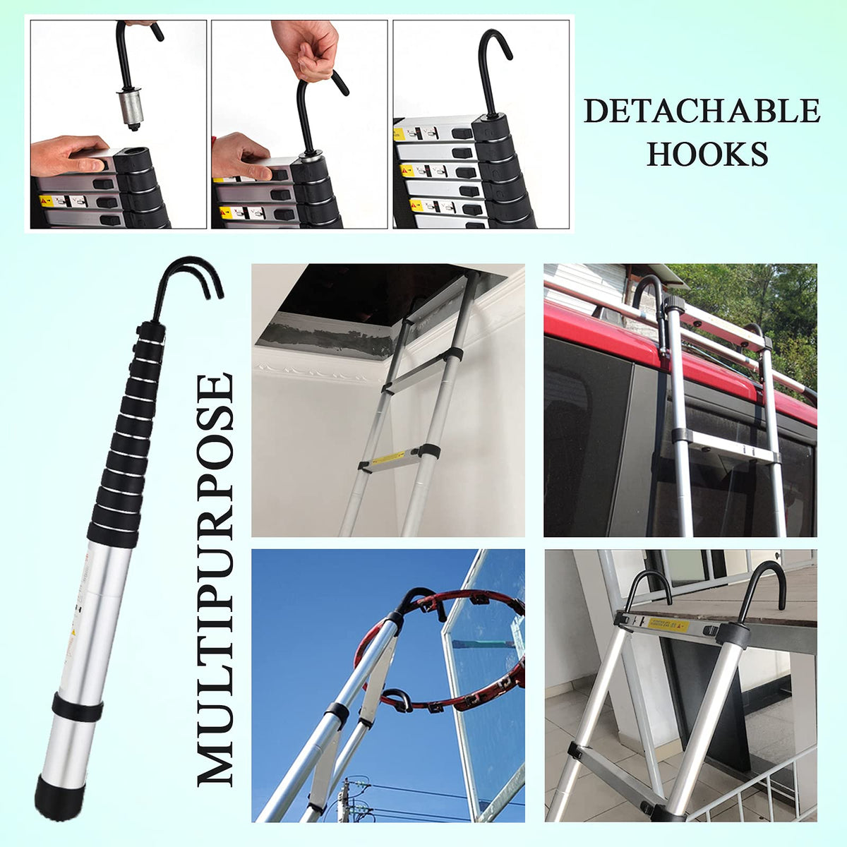 20.5FT Aluminum Telescoping Ladder with 2 Detachable Hooks H526