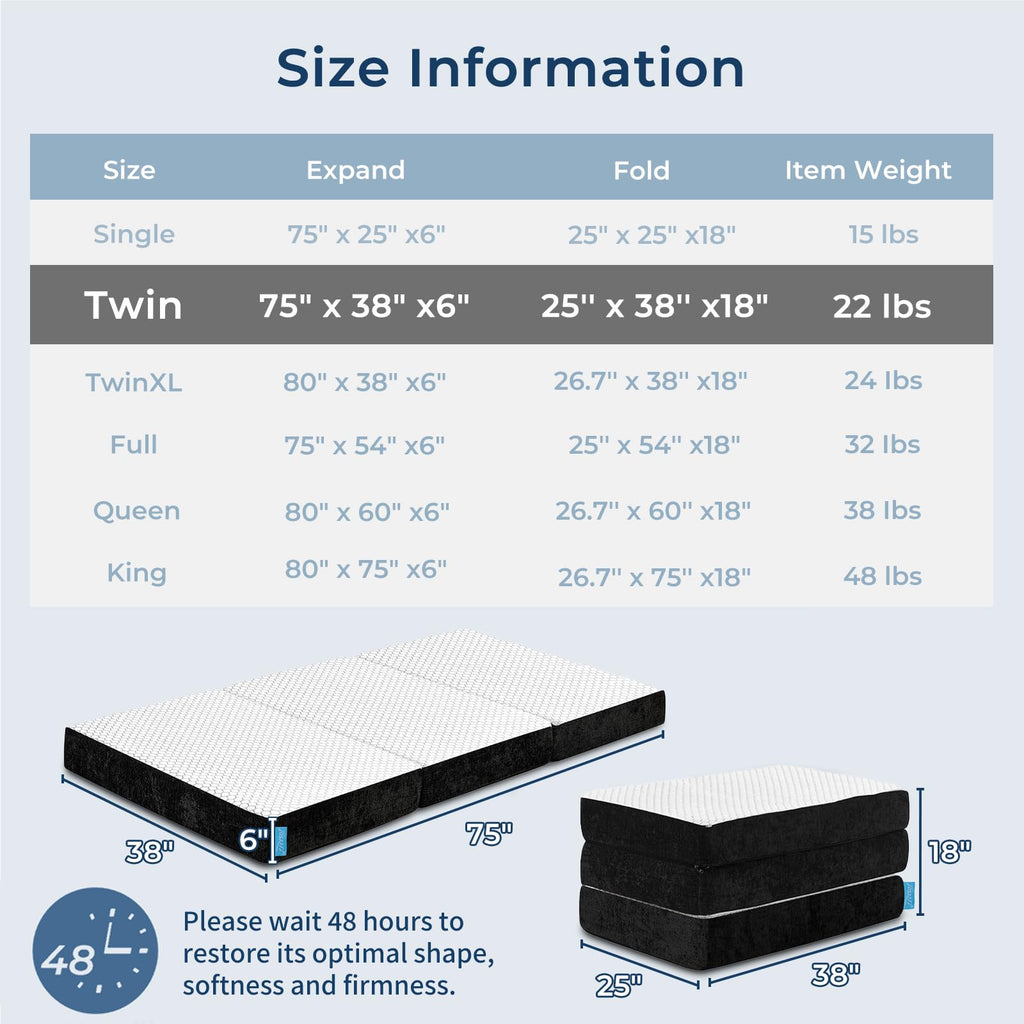 Foldable Mattress Medium Twin Size U27127