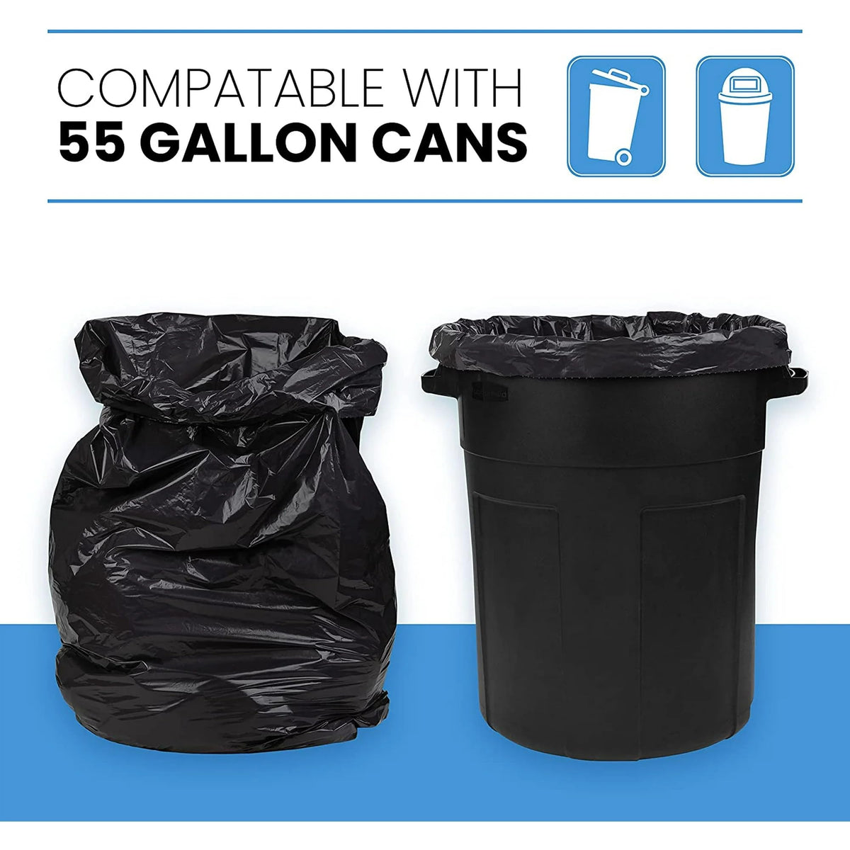 55 Gallon Heavy Duty Trash Bags, 50 Ct, Black, 1.2 Mil X9189