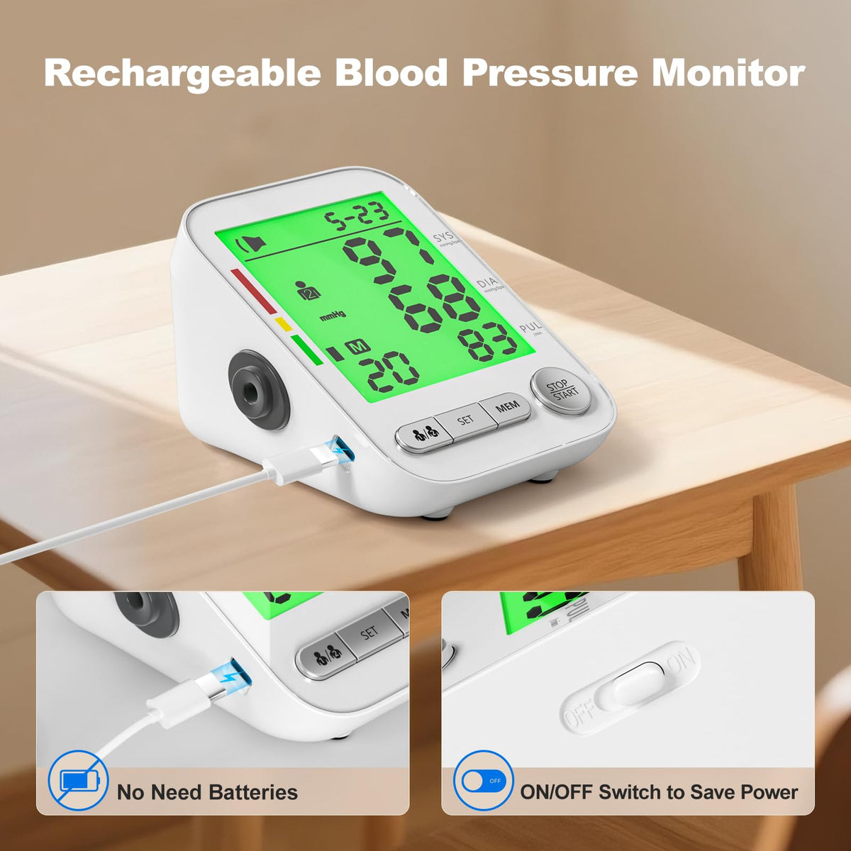 Rechargeable Automatic Digital Blood Pressure Monitor with 2 Cuffs L525
