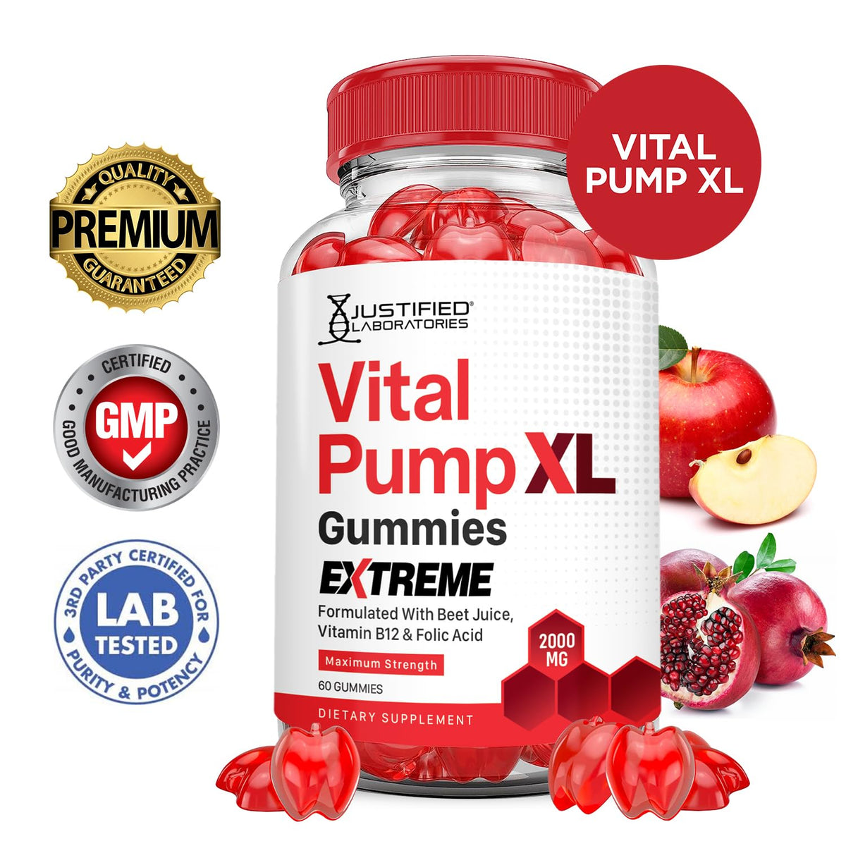 2000MG Beet Juice ACV Pomegranate B12 Vegan Non GMO Gummies R1632