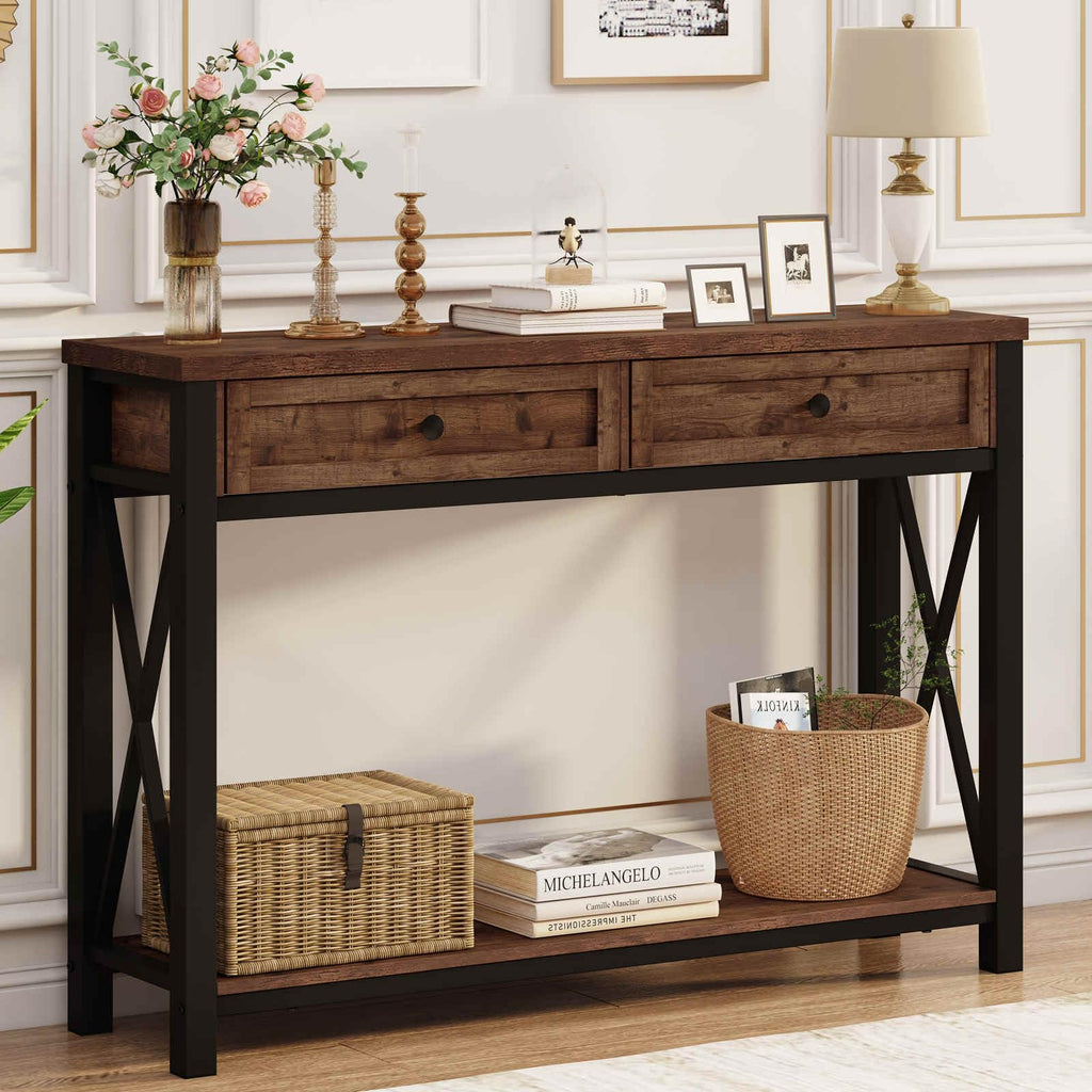 Rustic Oak 47 Inch Console Table with 2 Drawers Q22514