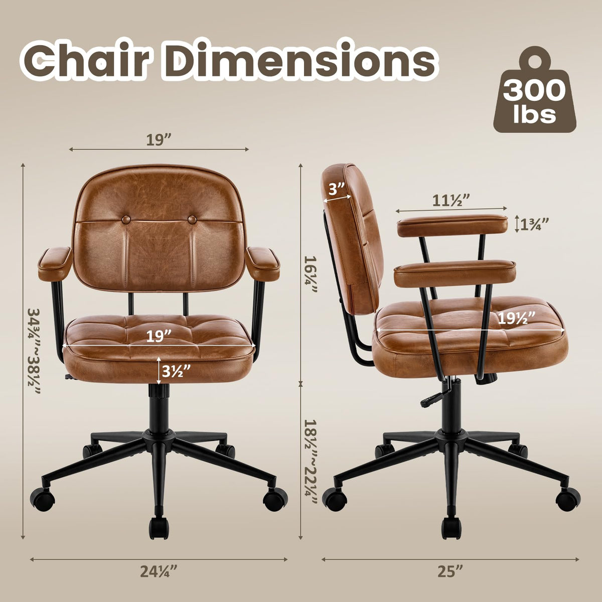Brown Leather Office Chair with Wheels G321