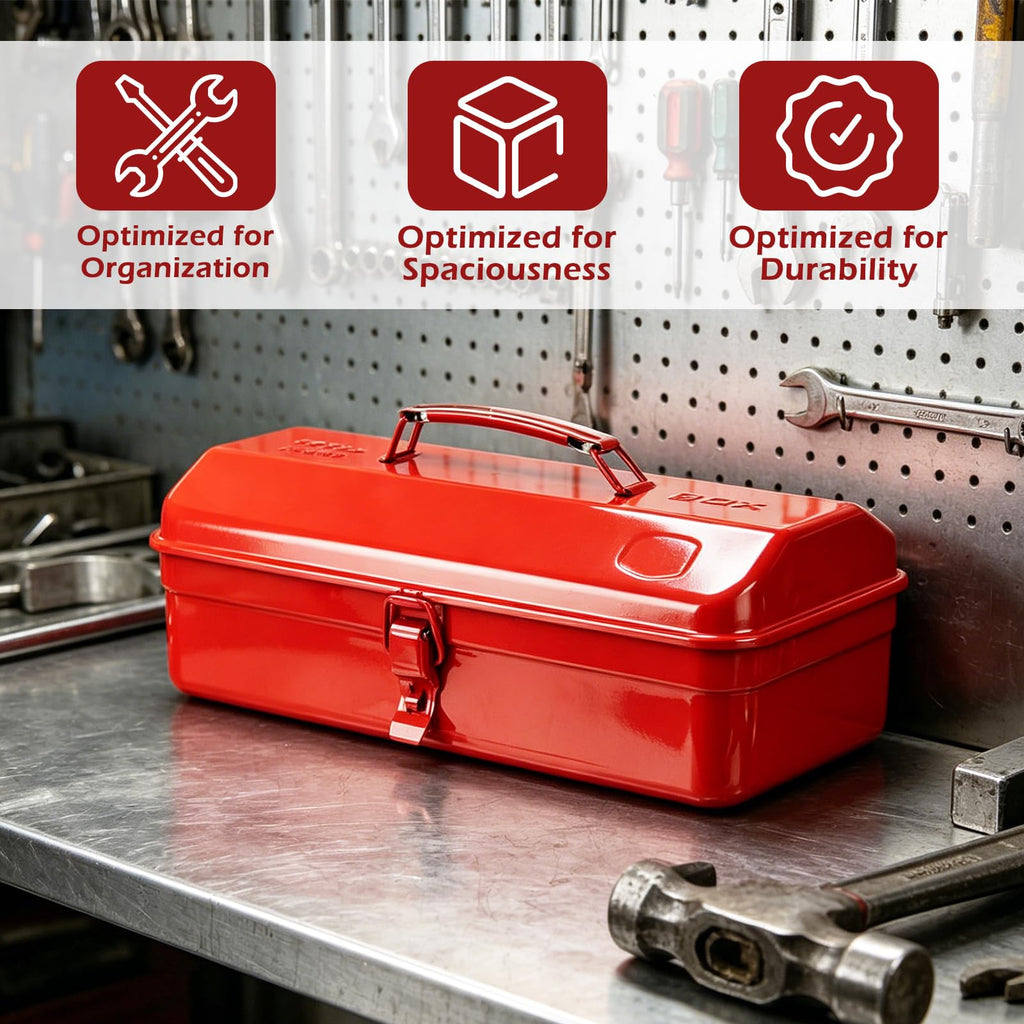 14 Inch Red Metal Tool Box with Latch and Handle F65243