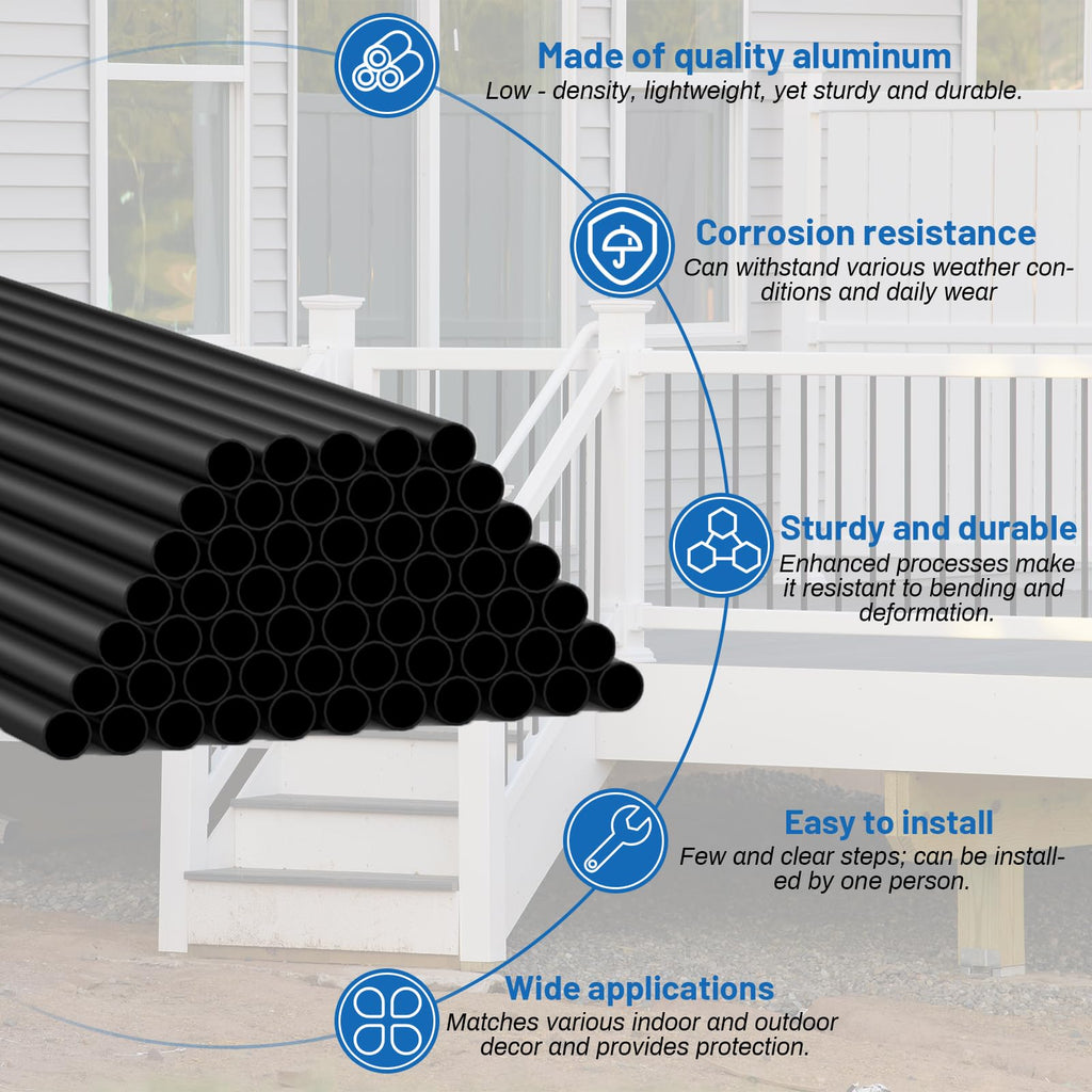 56 Pack 26 inch Black Round Aluminum Balusters I95421