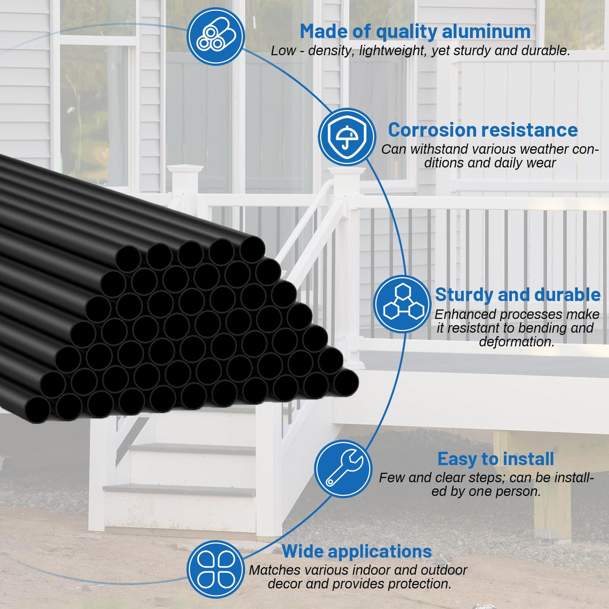 56 Pack 26 inch Black Round Aluminum Balusters I95421