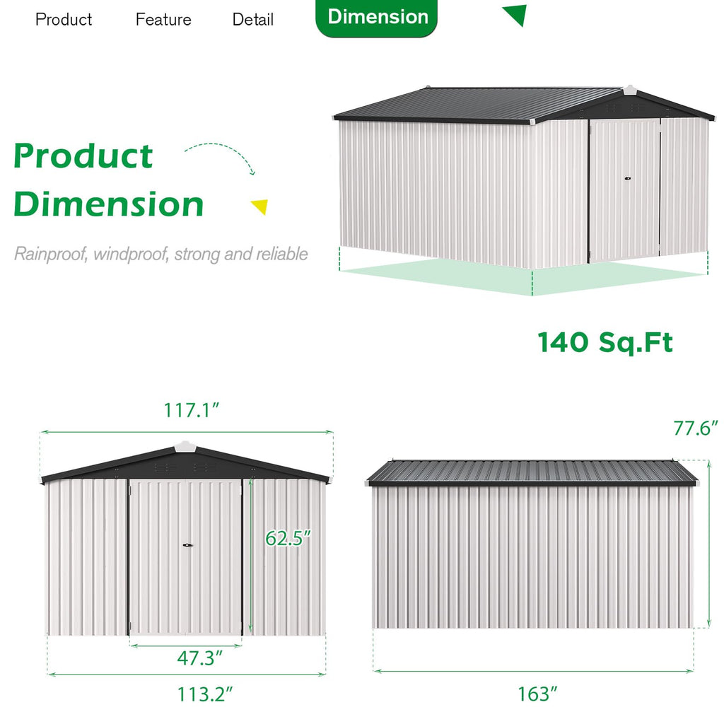 10x14 White Metal Outdoor Storage Shed Q7571