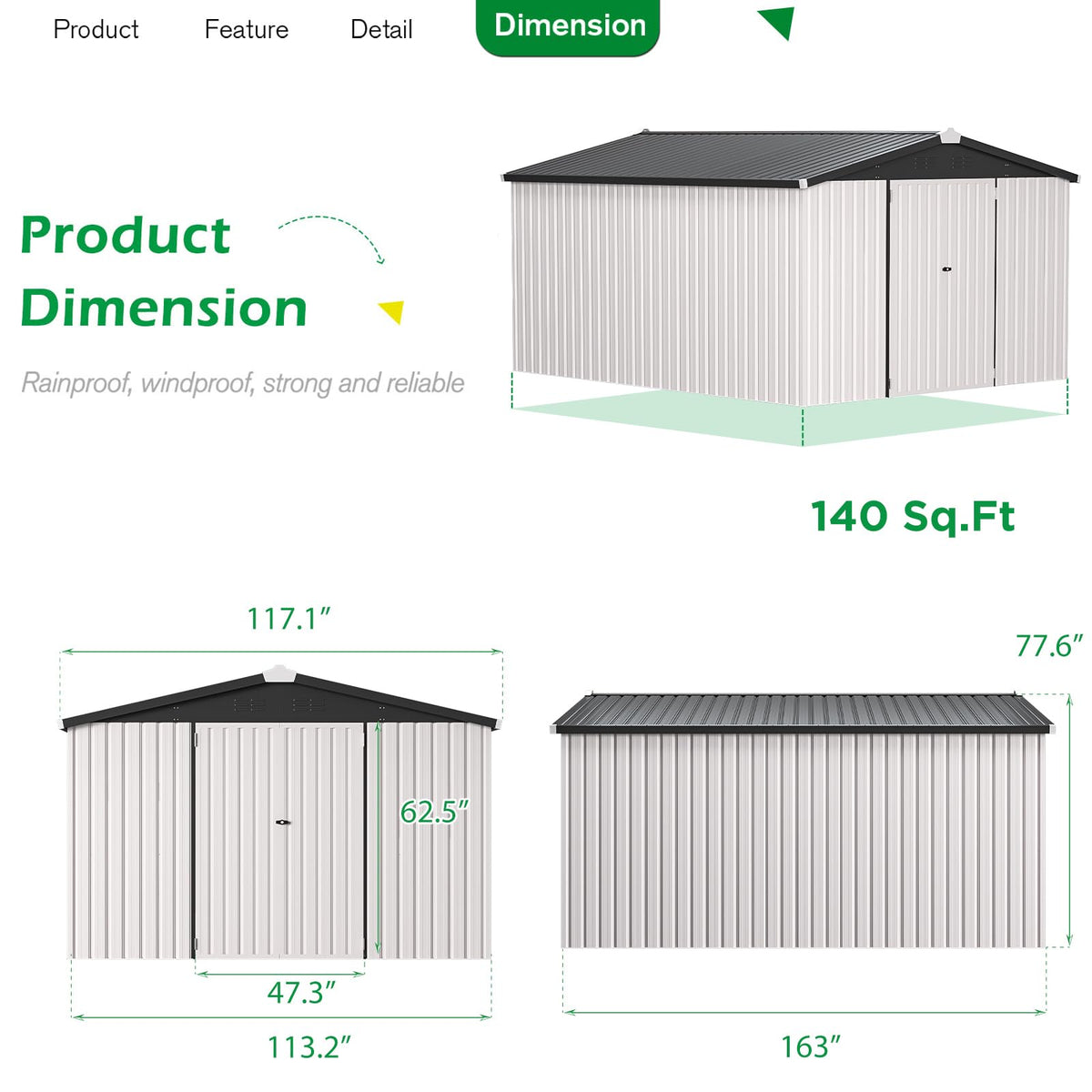 10x14 White Metal Outdoor Storage Shed Q7571