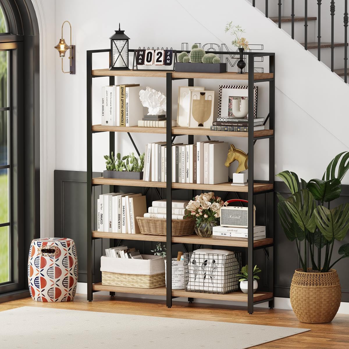 5 Tier Wood and Metal Bookshelf U11981