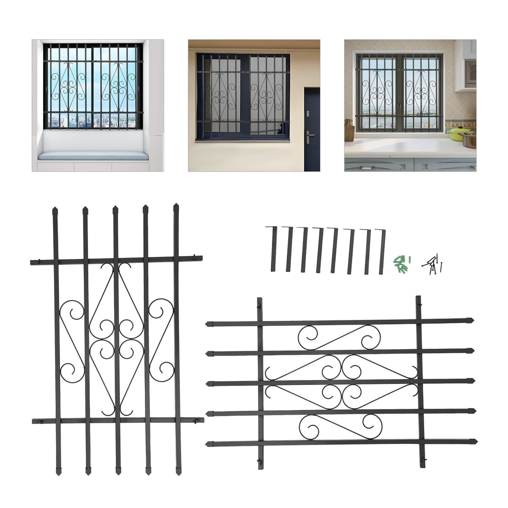 24 x 36 Inch Heavy Duty Iron Window Security Bars, Black 2 Pack R365