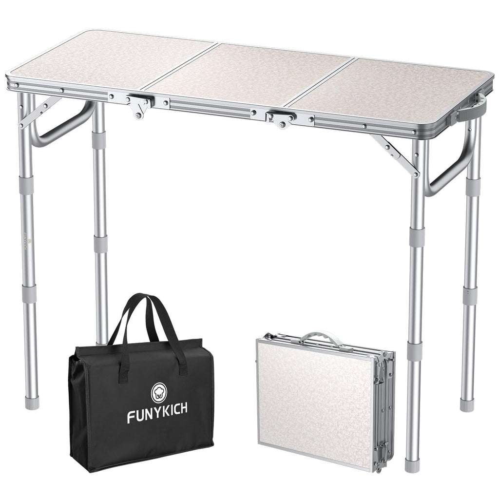 3ft Folding Camping Table, 3 Height Adjustable White R49909