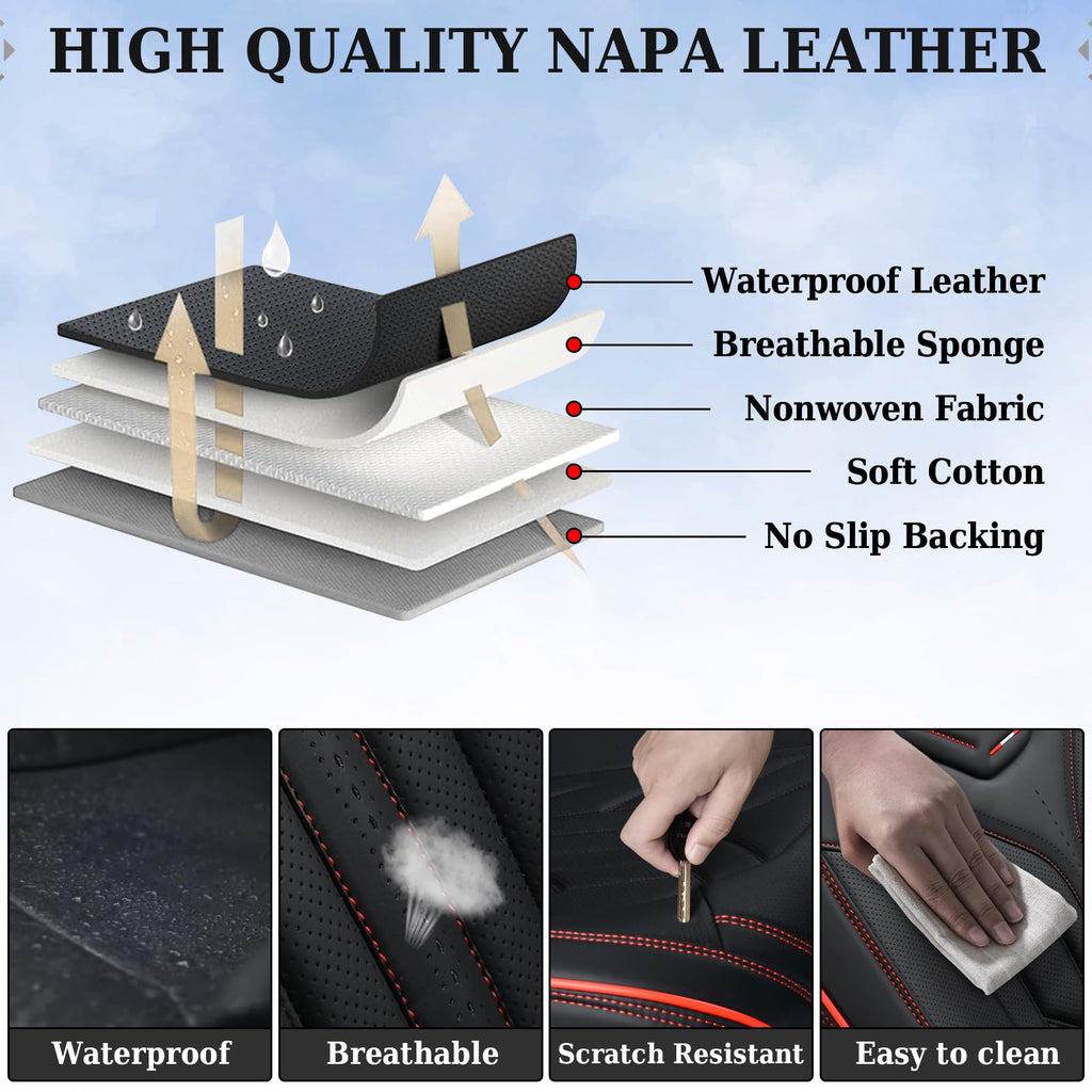Black & Red Leather Car Seat Covers Full Set C374