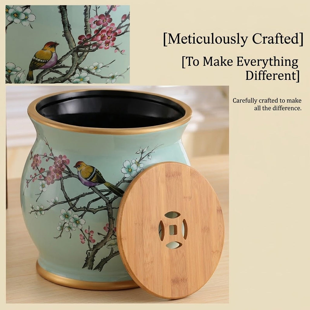 Ceramic Garden Drum Stool with Wood Top R58761