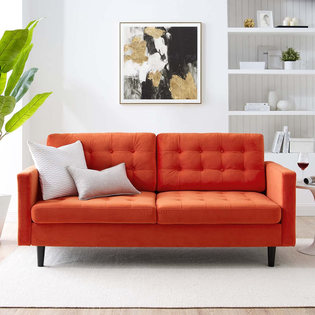 Orange Tufted Performance Velvet Sofa C2216