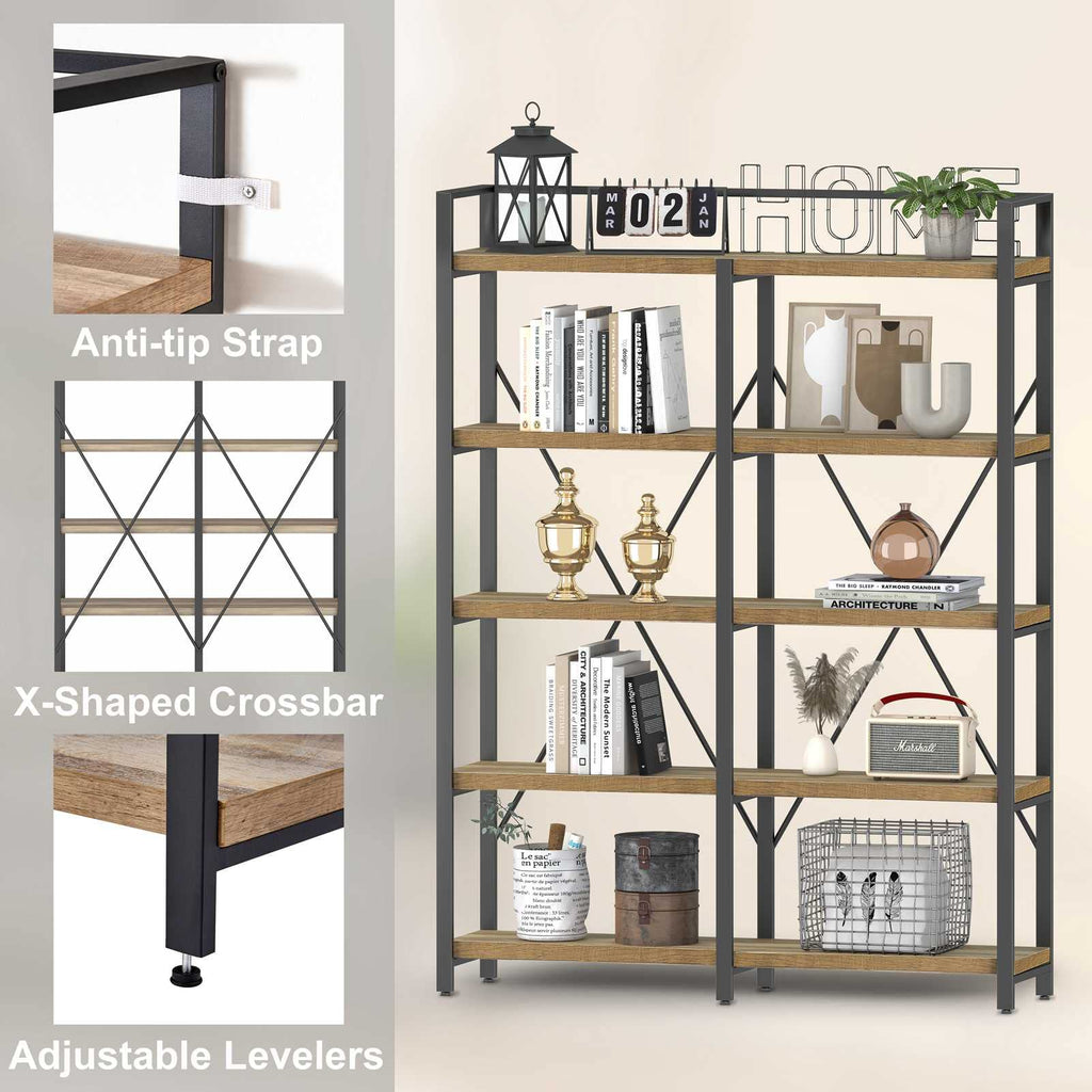 5 Tier Wood and Metal Bookshelf U11981