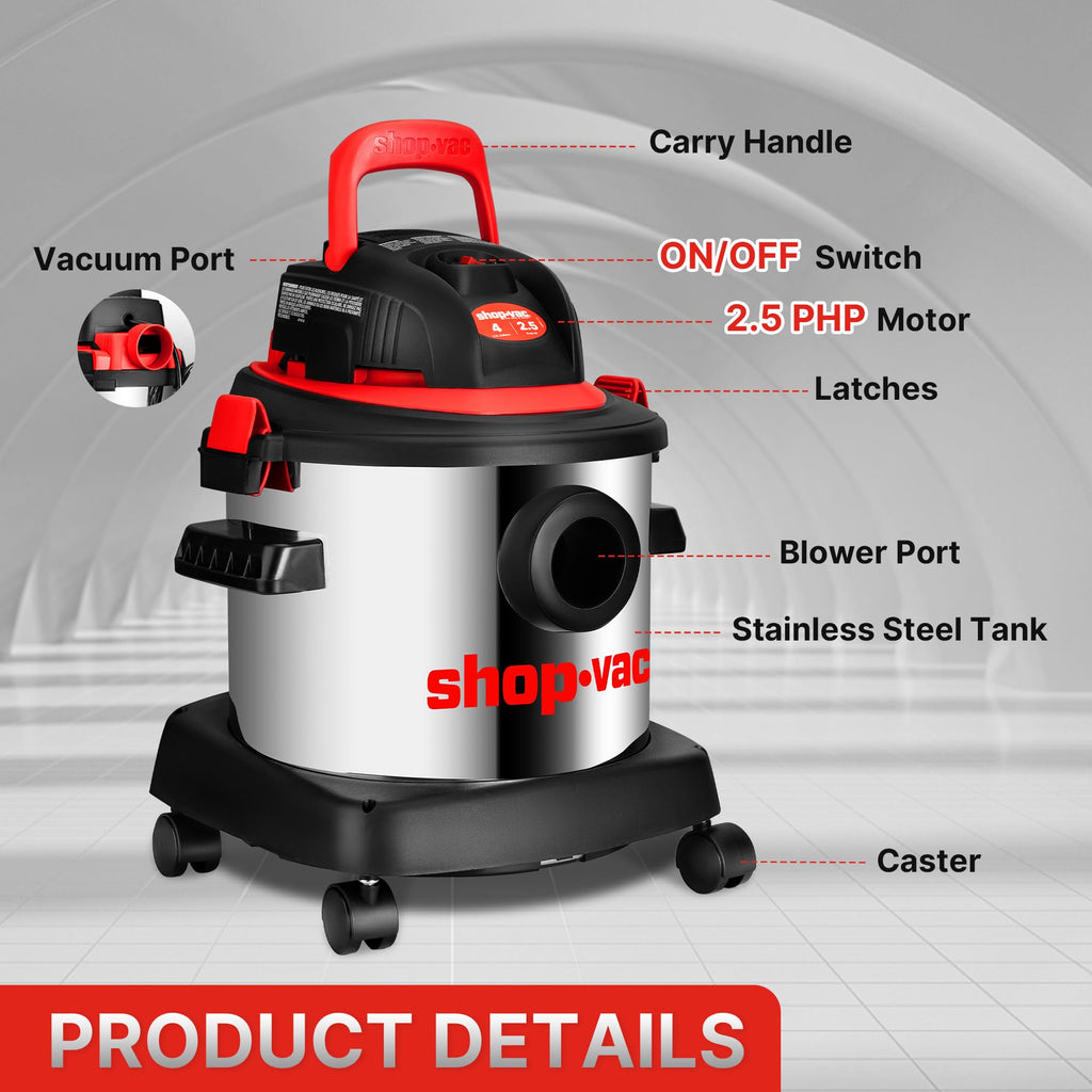 Wet/Dry Vacuum Cleaner, 4 Gallon, 2.5 Peak HP T3165