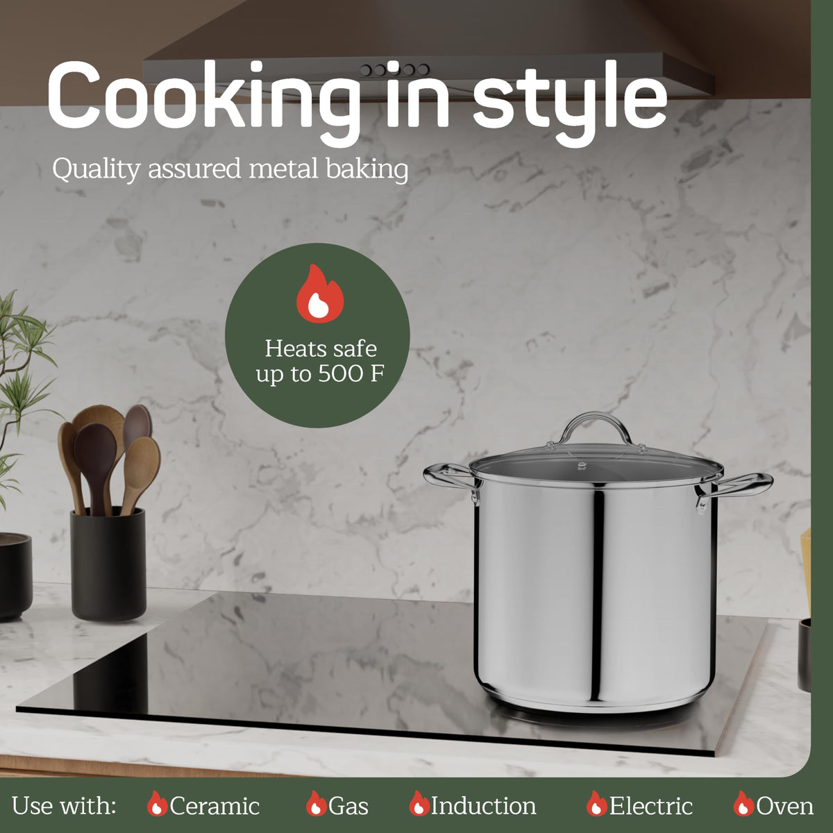 16 Quart Stainless Steel Stockpot with Tempered Glass Lid E73830