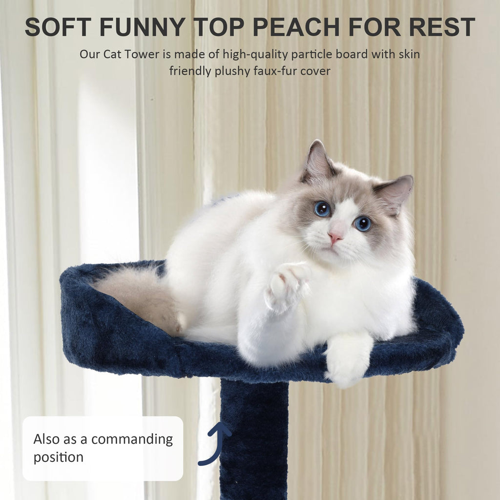 70 Inch Navy Blue Multi-Level Cat Tree with Scratching Posts H8404