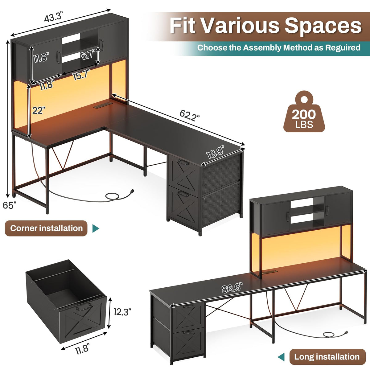 L Shaped Corner Gaming Desk with Drawers G600