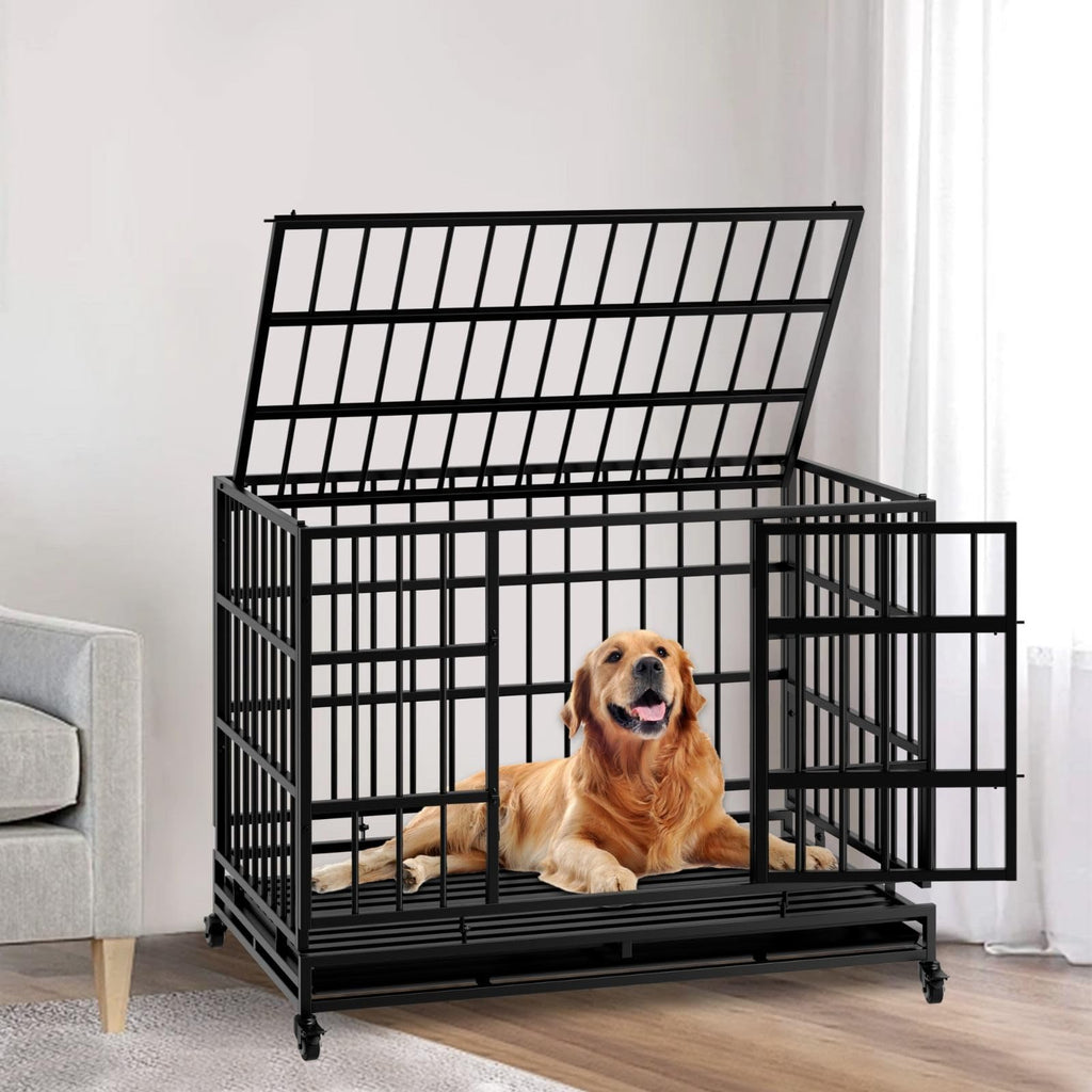 48 Inch Heavy Duty Metal Dog Crate with Wheels L230125