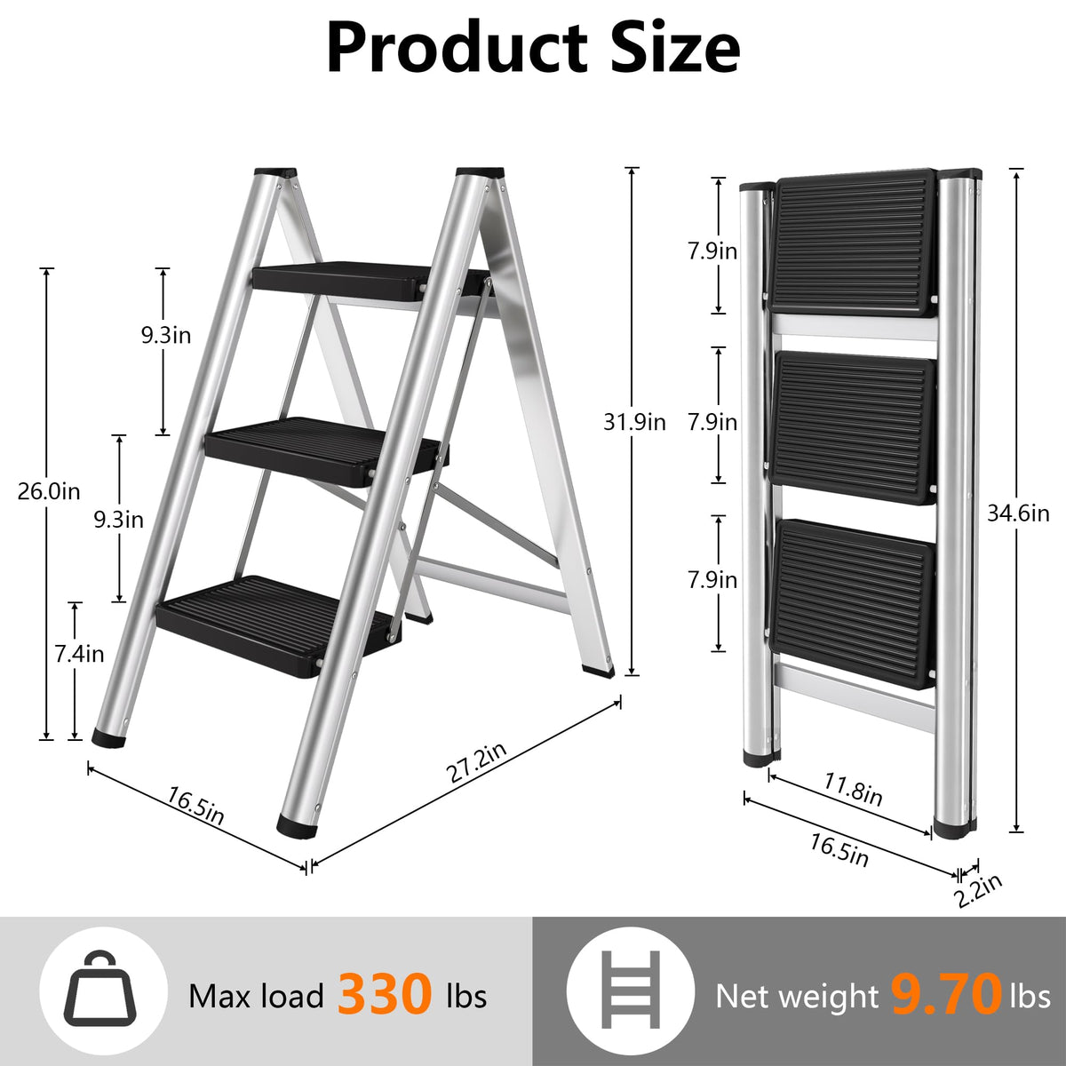 Folding Step Stool with Anti-Slip Pedals B8354