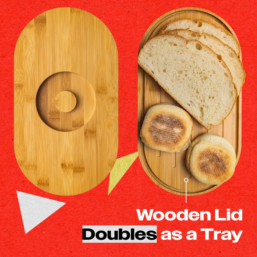 Large 2-Layer Bamboo Bread Box with Clear Viewing Window M64403
