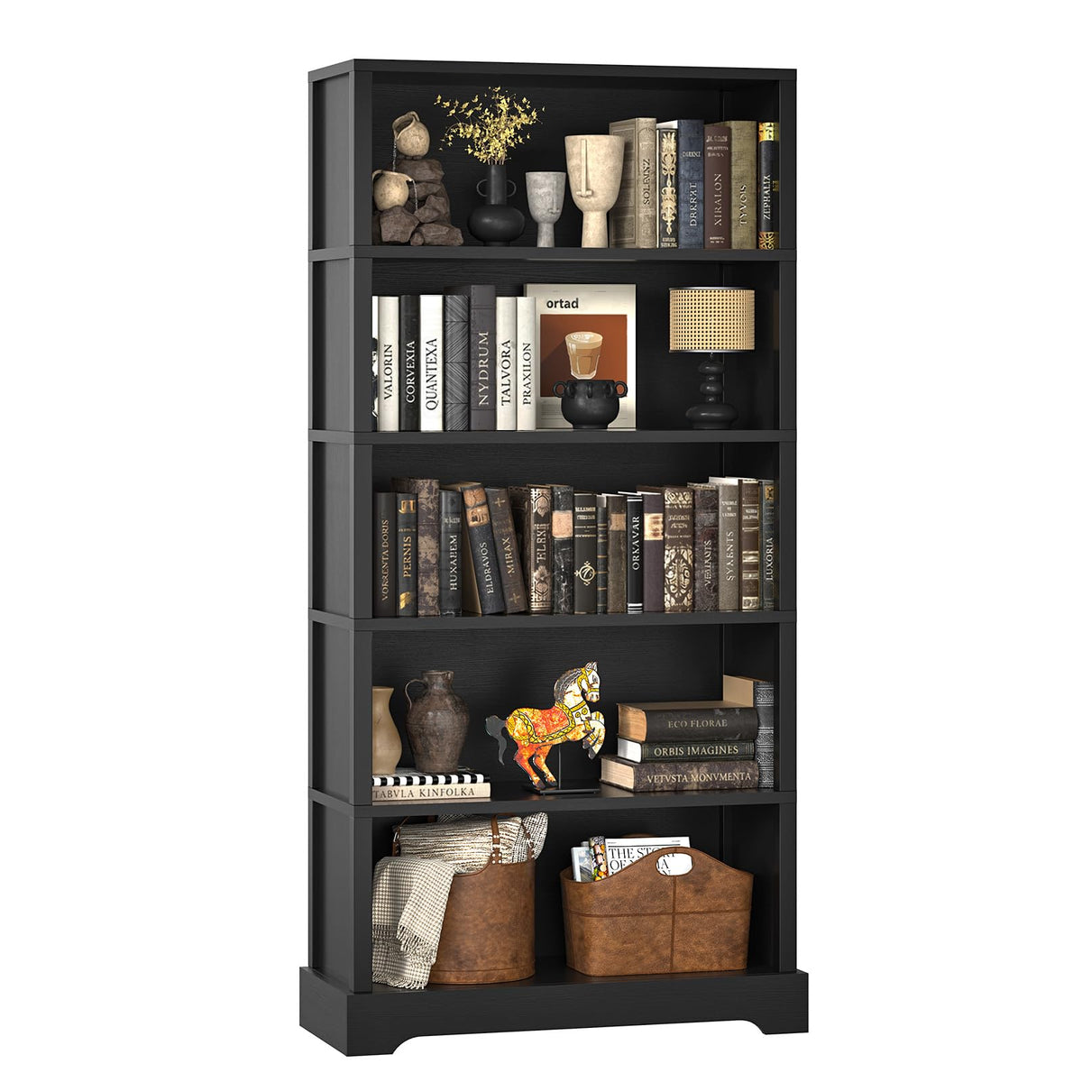 5 Tiers Wooden Bookshelf, 65.2" Tall 31.5" Wide Black O45321