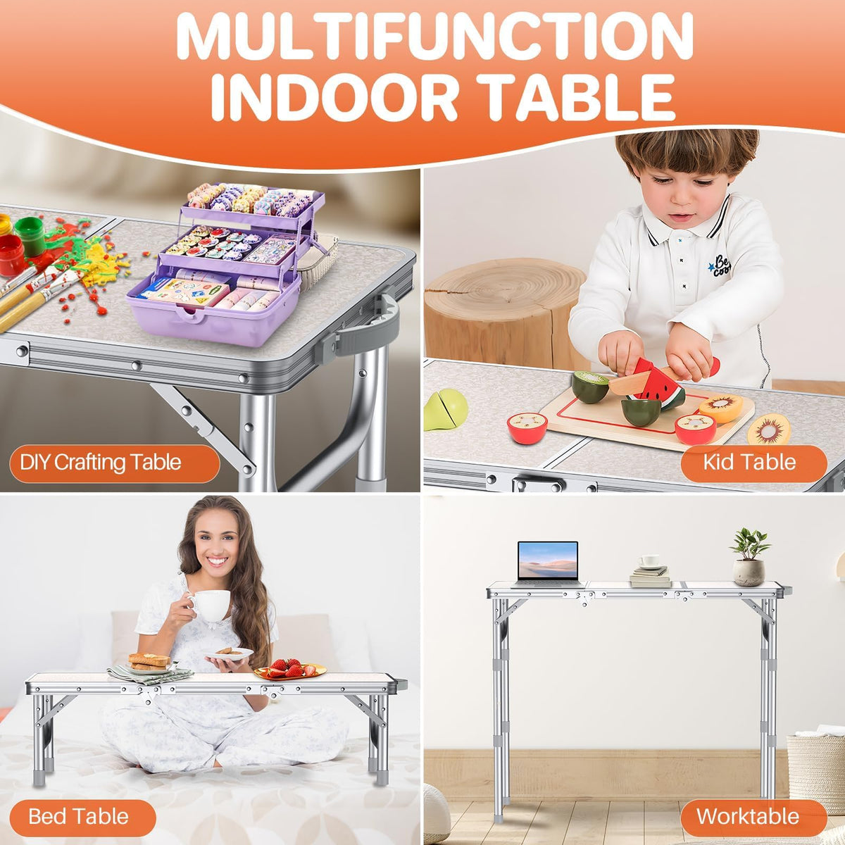 3ft Folding Camping Table, 3 Height Adjustable White R49909
