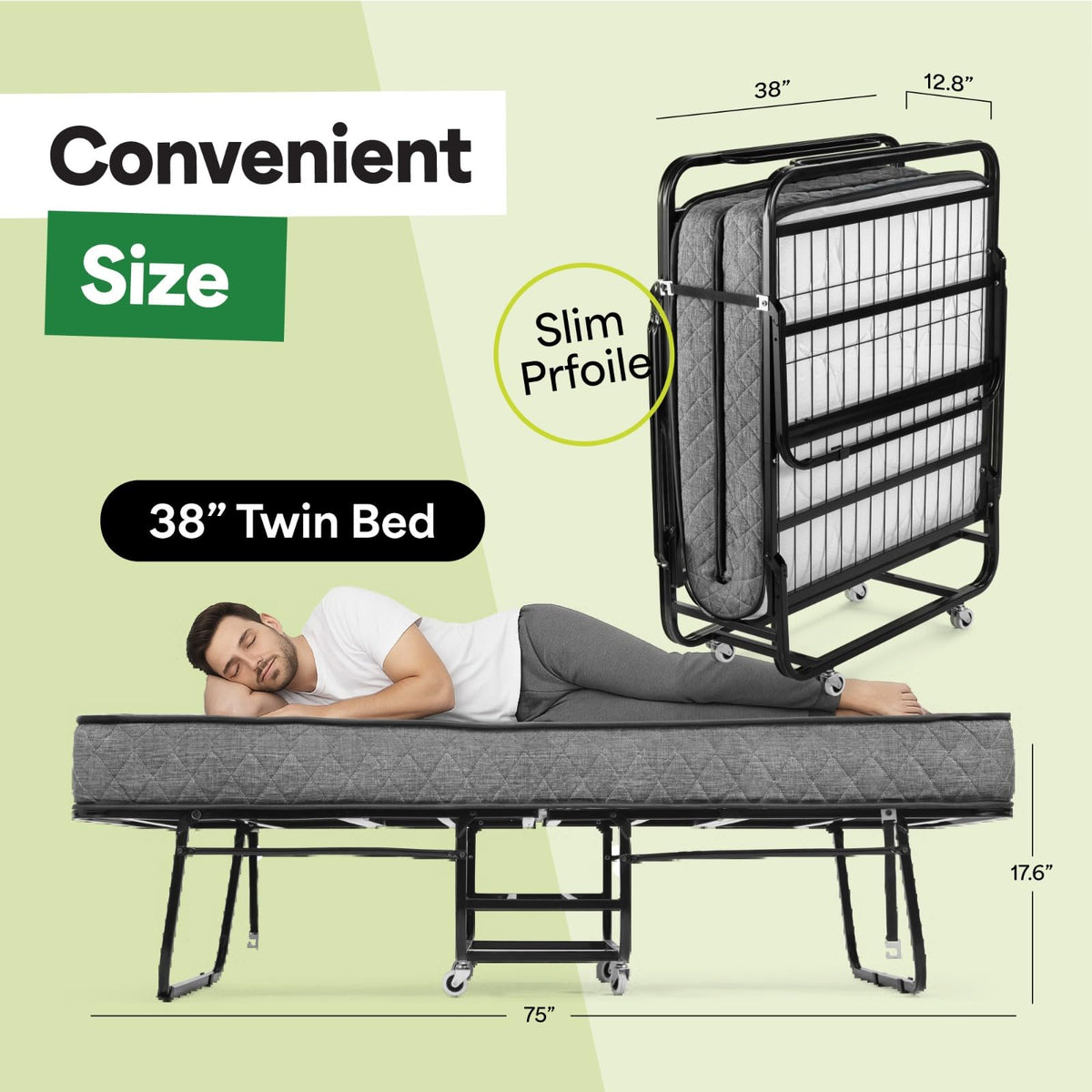 Folding Bed with Mattress Twin Size 5-inch Memory Foam K4944