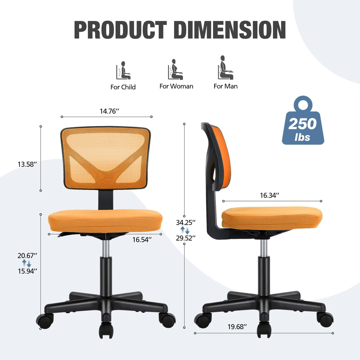 Orange Mesh Ergonomic Low-Back Swivel Office Chair E2276