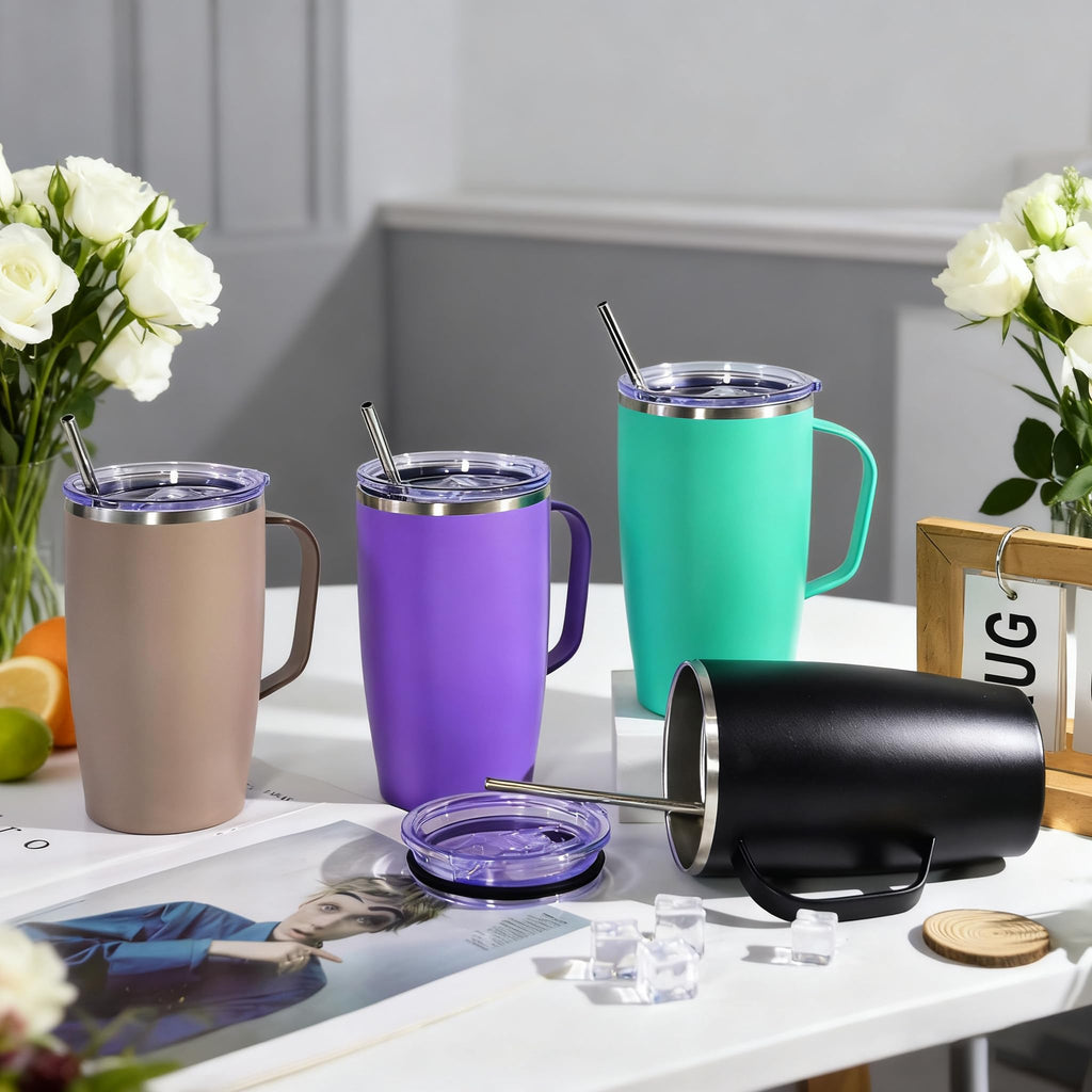 16oz Coffee Mug with Handle, 2Pack Insulated Tumblers with Lid and Straw O328106