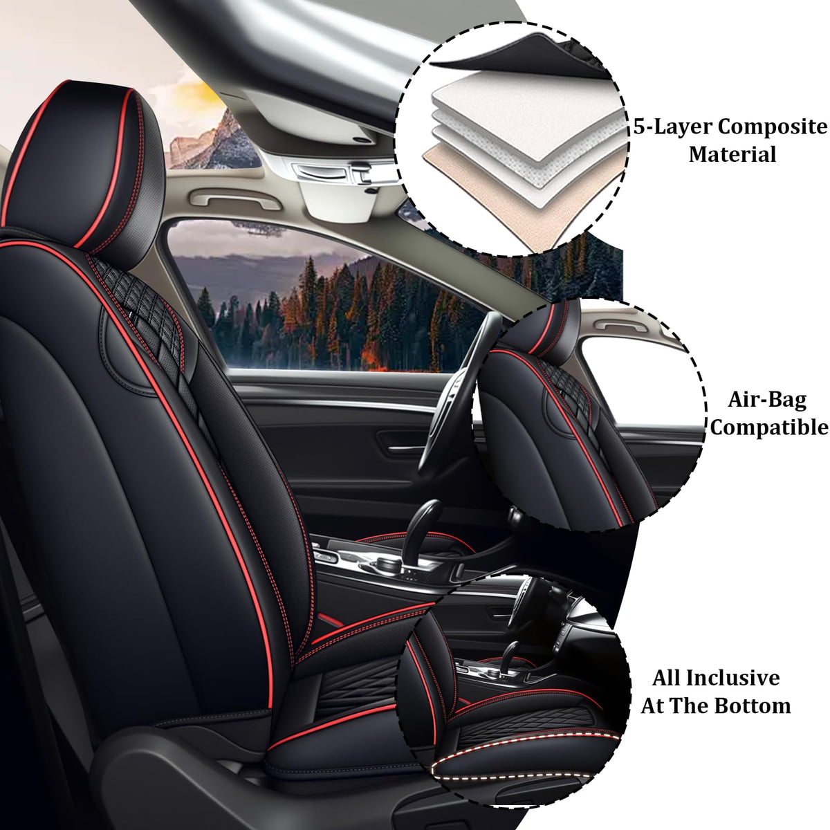 Waterproof Nappa Leather Full Set Car Seat Covers E383084