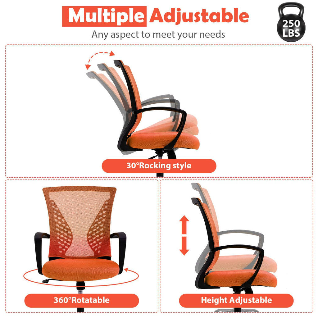 Orange Adjustable Mesh Ergonomic Office Chair with Lumbar Support J555965