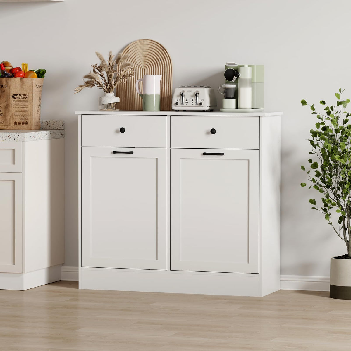 White 20-Gallon Wooden Tilt-Out Trash Can Cabinet G384822