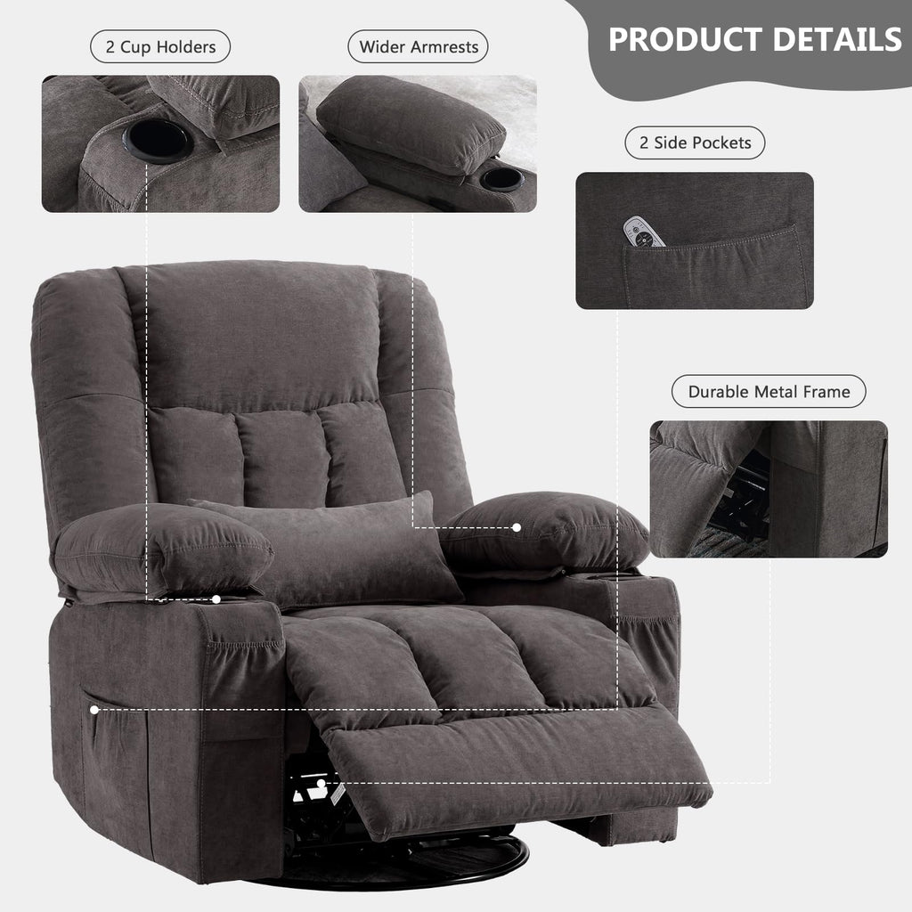 Swivel Rocker Recliner Chair with Massage and Heat K91019