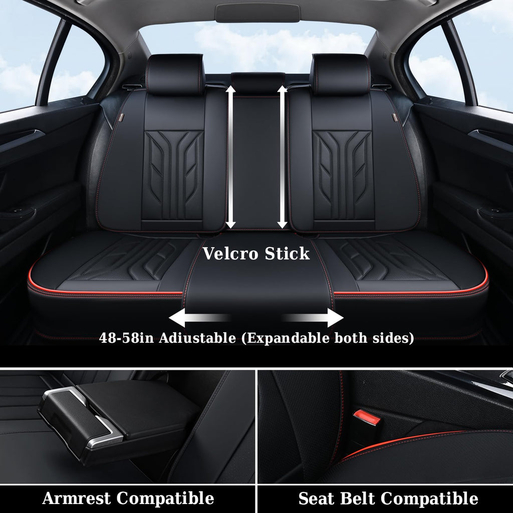 Black & Red Leather Car Seat Covers Full Set C374