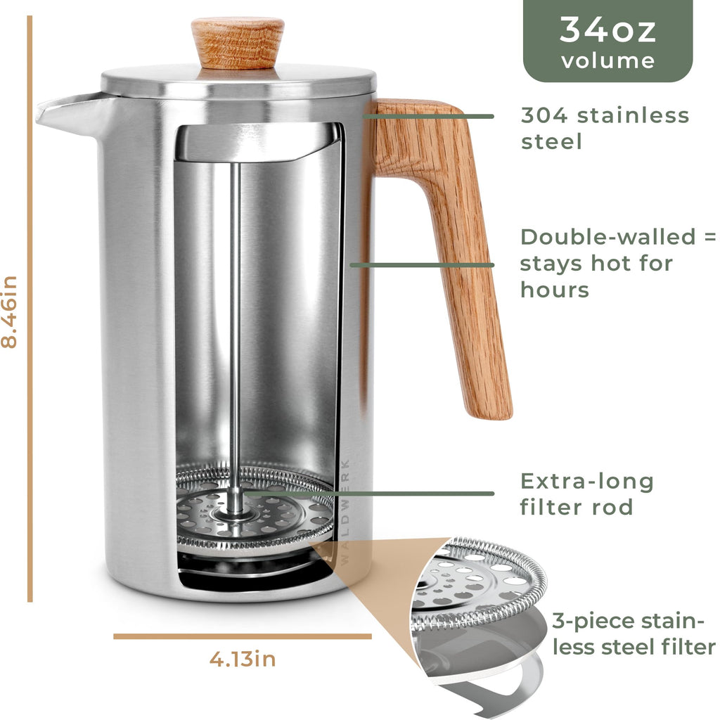 34 oz Stainless Steel Double Wall French Press G9851