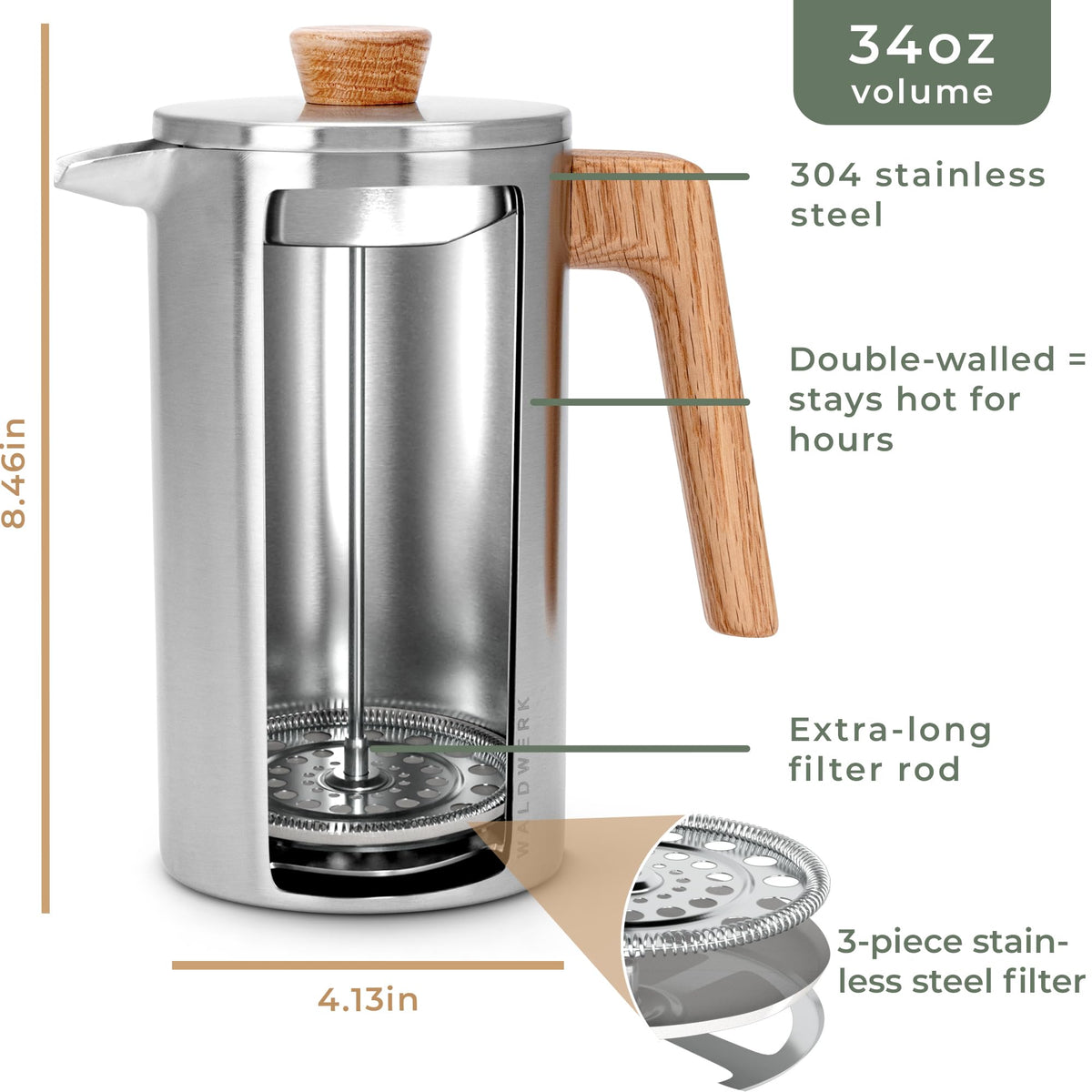 34 oz Stainless Steel Double Wall French Press G9851