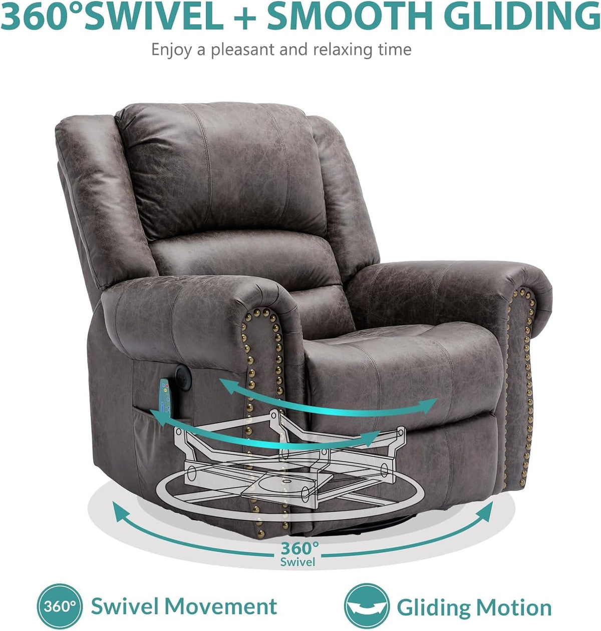 Oversized Swivel Rocker Recliner Chair with Heat and Massage H556888