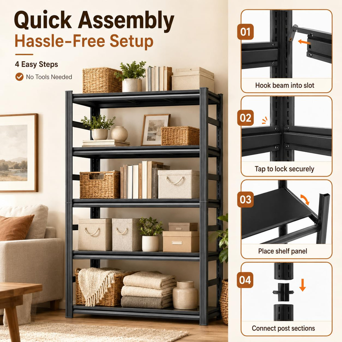 Heavy Duty Wood 5 Tier Bookshelf F904