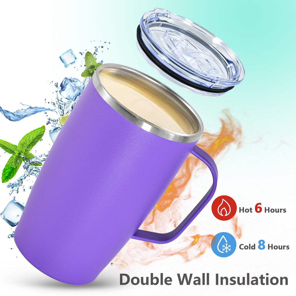 16oz Coffee Mug with Handle, 2Pack Insulated Tumblers with Lid and Straw O328106