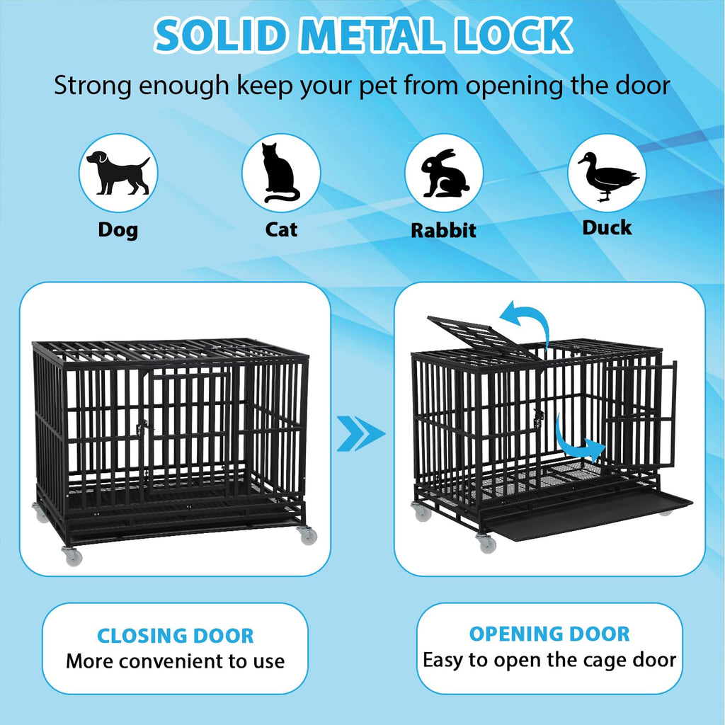 48 Inch Heavy Duty Dog Crate with Plastic Tray Double Doors J8225