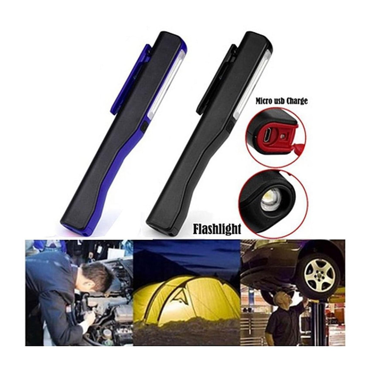 2-Pack Rechargeable LED COB Work Light 240LM Magnetic Portable Lamp USB Charging(Blue) A164