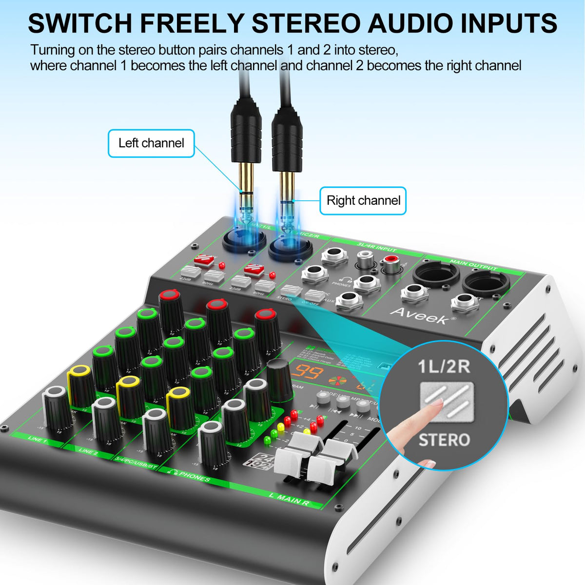 4 Channel Audio Mixer with Bluetooth and USB K8065