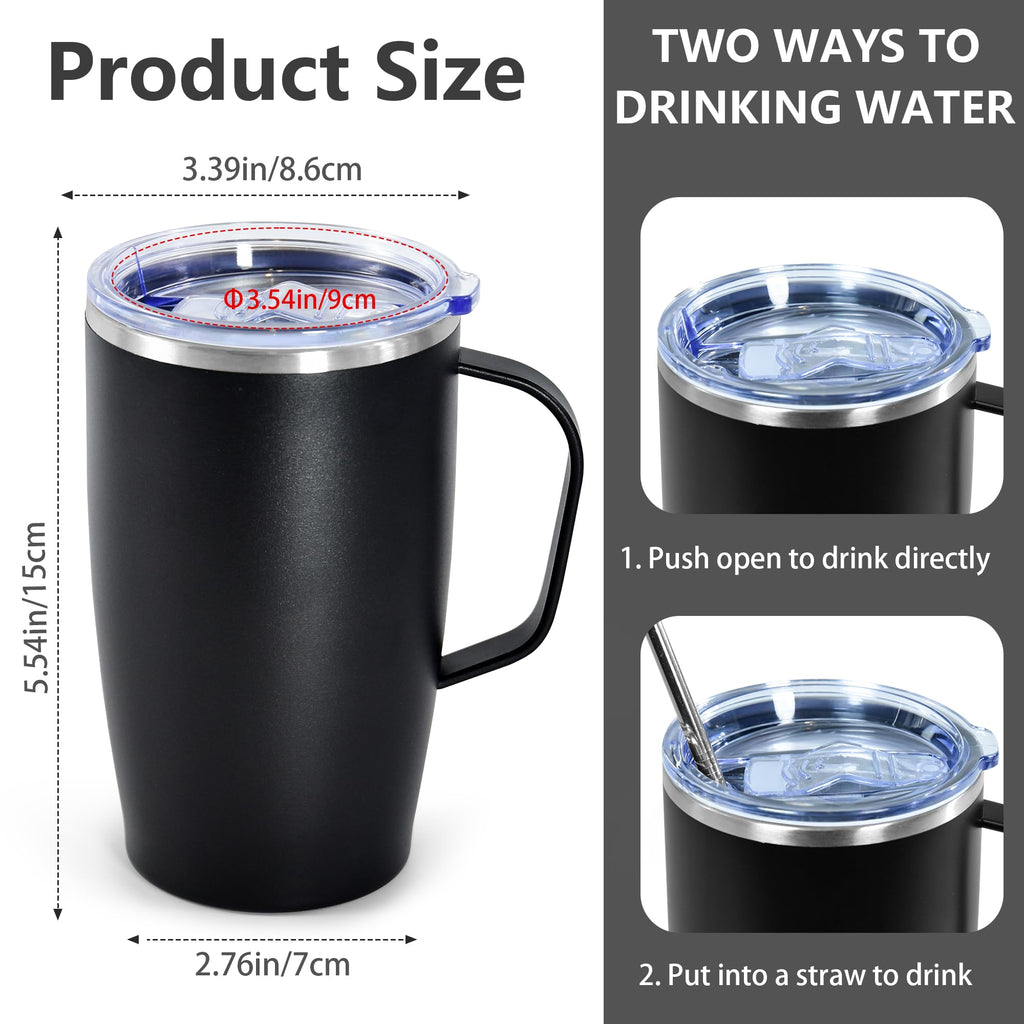 16oz Coffee Mug with Handle, 2Pack Insulated Tumblers with Lid and Straw O328106