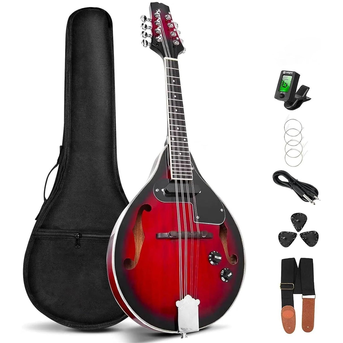 Vintage Red Sunburst Mahogany Wood Acoustic Electric Mandolin Z4360