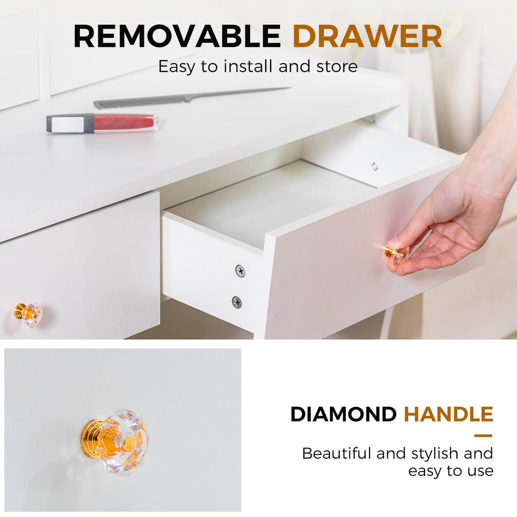 White Vanity Desk with LED Lights Mirror and 5 Drawers D5228